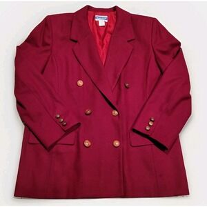 Pendleton VTG Red Wool Double Breasted Blazer Jacket Crest Gold Buttons 12 USA